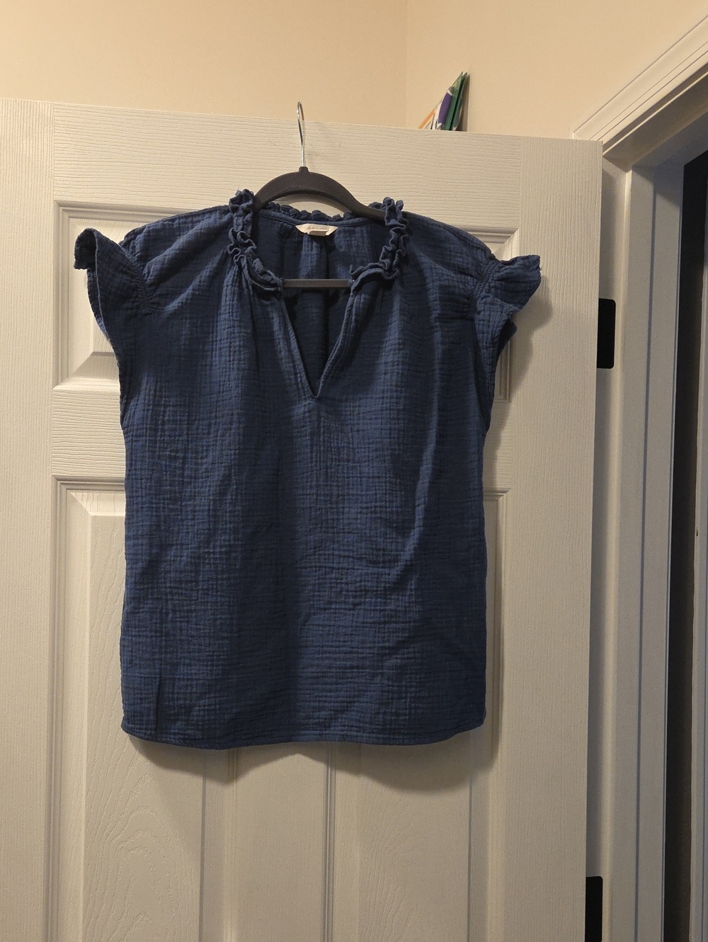 Caslon Navy Textured Gauze Top
